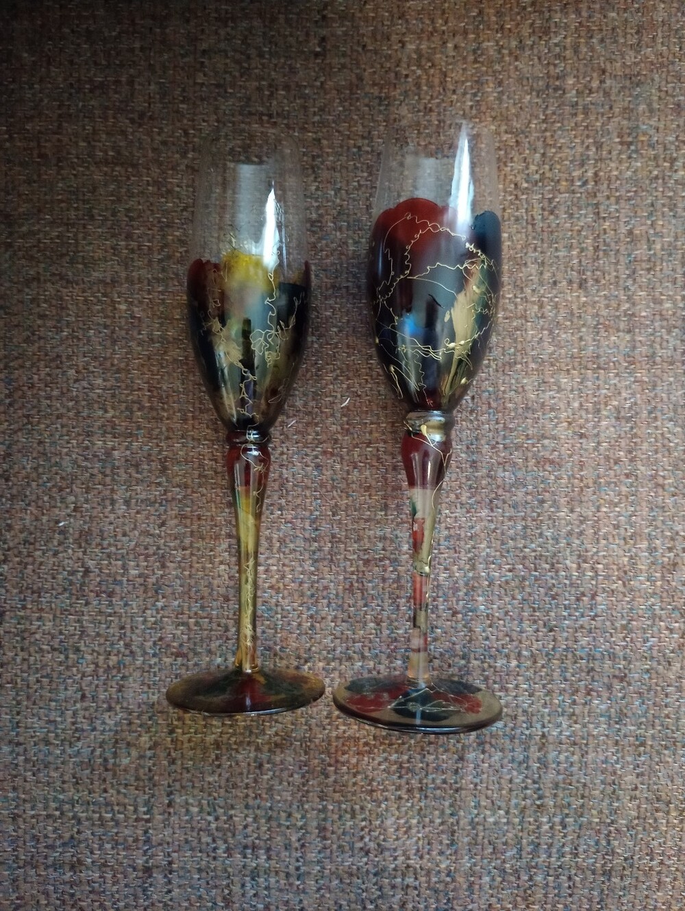 Royal Danube Romanian Art Hand Painted Gold Splattered Champagne Flutes-Set Of 2